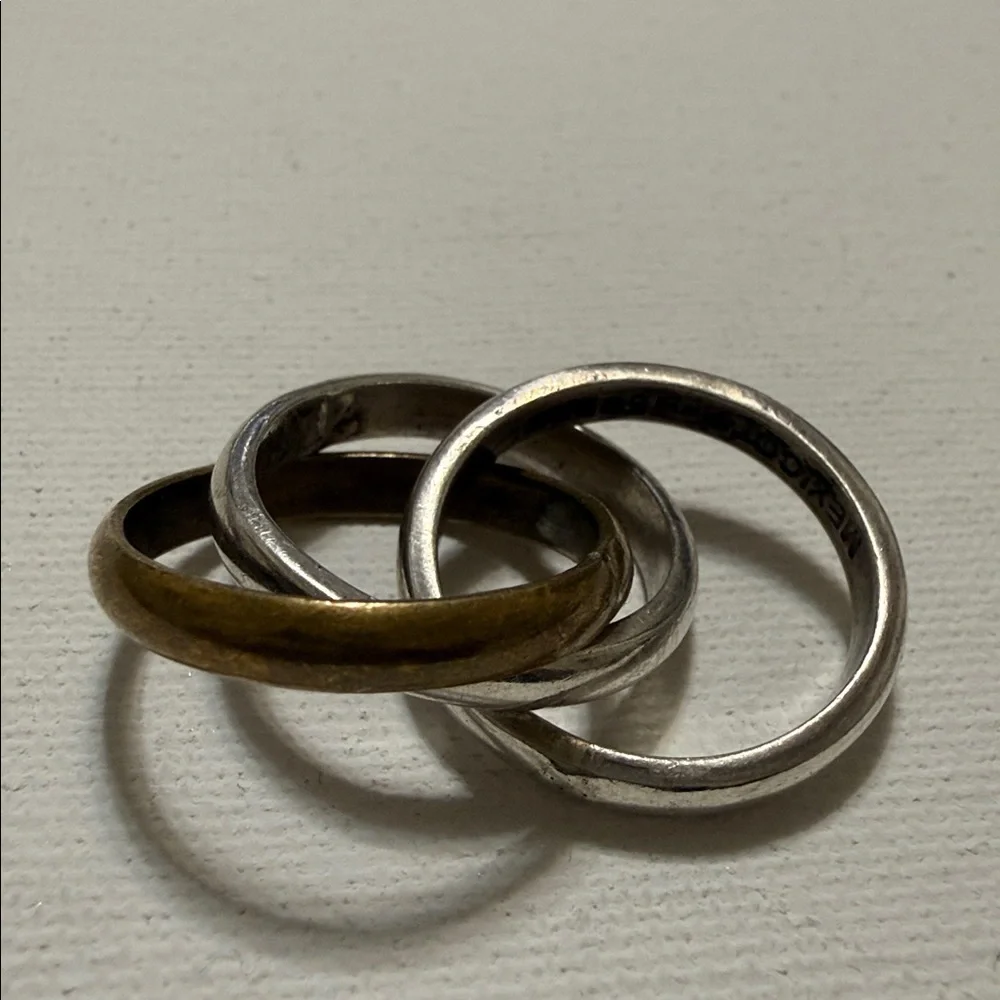 Sterling Silver 925 Gold Tone Interlocking Rings